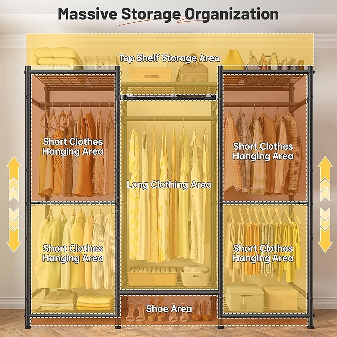 Raybee Clothes Rack with Cover,Portable Closet Heavy Duty,Metal Clothing Racks for Hanging Clothes Adjustable for Bedroom 66.5" Wx15.75 Dx74.8 H Black