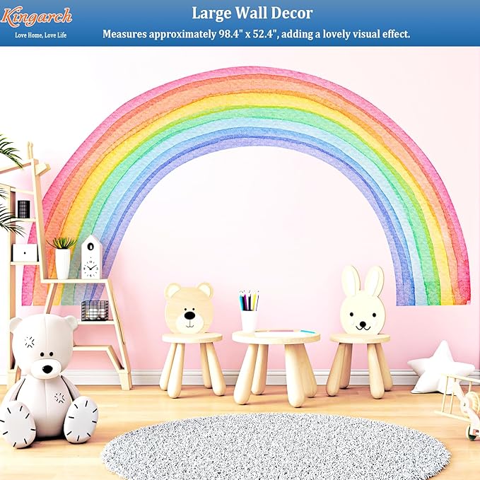 Large Watercolor Rainbow Wall Decals, Colorful Peel and Stick Vinyl Nursery Wall Decor, Removable Home Room Wall Decor Murals Stickers for Kids Girls Toddler Bedroom Living Room Playroom