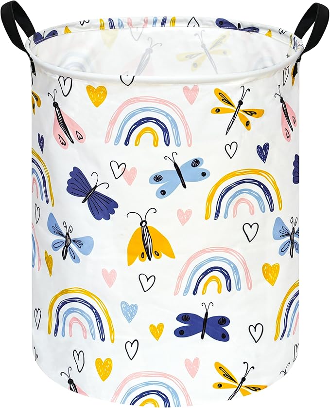 KUNRO Round Laundry Basket Hamper Kids Toys and Clothes Storage Basket Children Gift Basket Baby Toy Organizer Bins for Room Decor (Dragonfly)