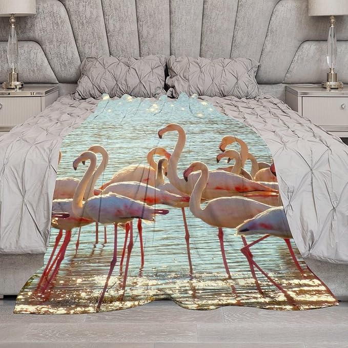 Flamingo Blanket Flamingo Gifts for Girls Boys Woman Kids Lover Ocean Coastal Throw Blankets Soft Blanket Warm Fleece Flannel Plush Blankets for Bed Sofa Couch 40"x50"
