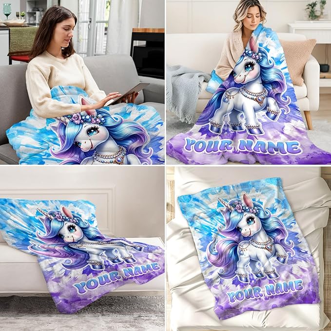 Blanket Gifts for Girls - 50" x 60" Inches Custom Unicorn Blankets for Girls Age 8-10 - Soft Plush Throw Stuff for Sofa, Bed & Travel