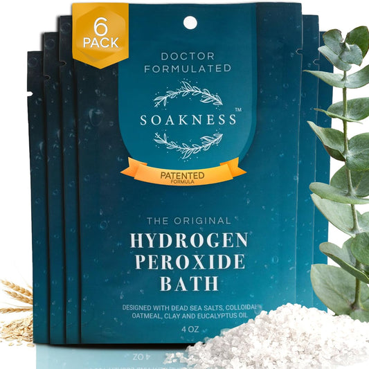 Hydrogen Peroxide Epsom Salt Bath Soak - USA-Made – Patented Bath Salts, Muscle Recovery, & Skin Detoxification – Magnesium Salts for Bathing - Doctor Formulated Pure Epsom Salt (6-Pack)