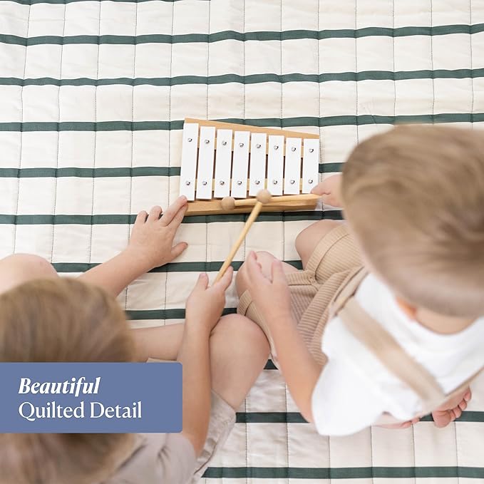 Toddlekind Premium Indoor/Outdoor Playmat & Picnic Blanket, Organic Quilted Cotton, Water-Resistant, Anti-Slip, Reversible Design, Spacious Play Mat for 6 People, Easy Roll-Up w/Carry Handle, Forest