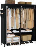 Portable Closet, 54.3 Inch Large Capacity Wardrobe Closet with Cover, Clothes Storage Organizer with Shelves and 2 Hanging Rods, Easy to Assembly, Black PCT102B01