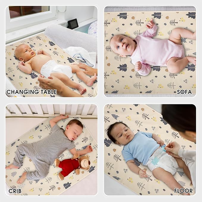 Vegan Leather Baby Changing Mat - Wipeable Portable Changing Pad, Foldable Travel Changing Mat for Baby, Newborns Toddlers Shower Gifts (Forest Tree,20"*28")