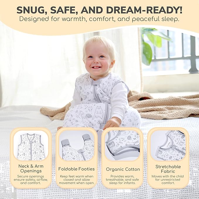 Mama Cheetah Toddler Sleep Sack with Feet 3T - 4T, 1.0 TOG Organic Cotton Baby Sleeping Bag with Legs, Baby Wearable Blankets for Walkers w/ 2-Way Zipper, Sleep Sack for Girls & Boys, Early Walker