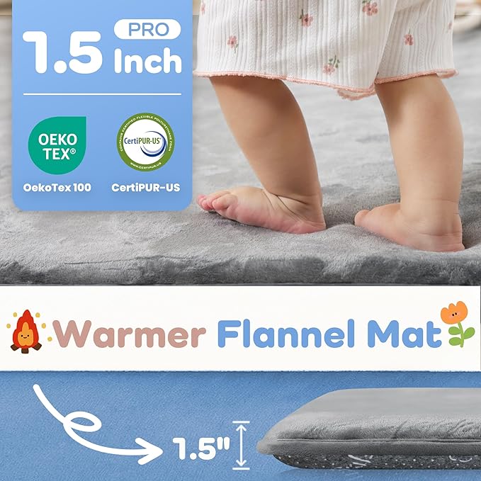1.5" Super Thick Baby Play Mat for Floor, 79x118 Pro Soft Flannel Foam Mats for Toddler Infant Kids Crawling for Nursery Rug Playroom Living Room Waterproof Easy Care Non-Slip (Dark Grey)
