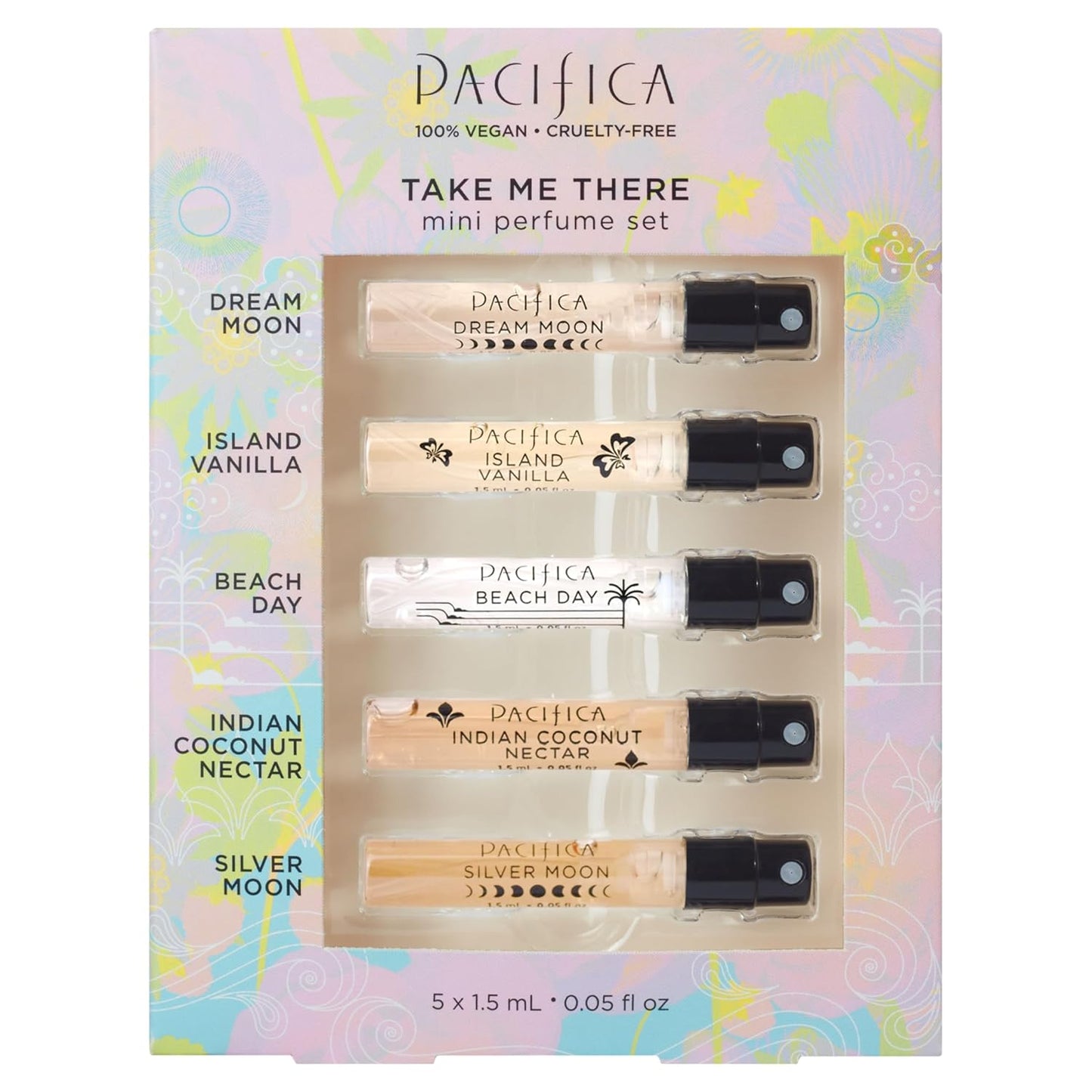 Pacifica Beauty, Take Me There Spray Perfume Trial Set, 5 Scents, Fragrance Sampler Gift Set, Natural & Essential Oils, Clean, Vegan & Cruelty Free