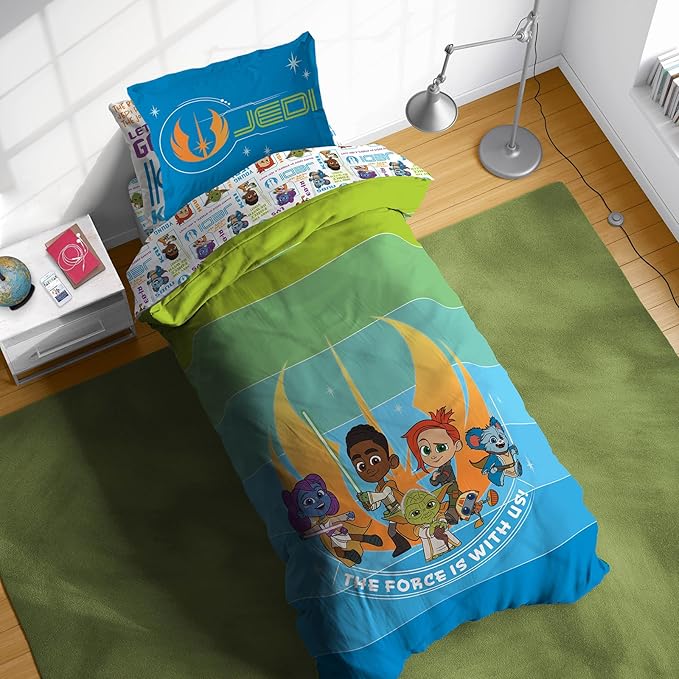 Sunny Side Up Star Wars Young Jedi Adventures Twin Comforter Set - 5 Piece Kids Bedding Includes Comforter, Sheets & Pillow Cover - Super Soft Microfiber Bed Set