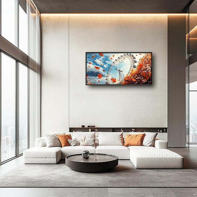 Olivine Large Fall Wall Art, London Eye Pictures Wall Decor, Fall London Painting, Autumn Canvas Prints, Framed Artwork for Bathroom Bedroom Living Room Office Home Decoration 60"x30"