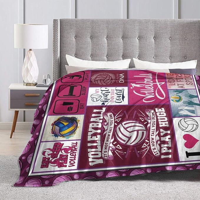 Volleyball Blanket Volleyball Decor Throw Blanket Gifts for Girl Woman Kids Super Soft Flannel Lightweight Fluffy Plush Fuzzy Fleece Sports Blanket for Bed Sofa 60"X80"