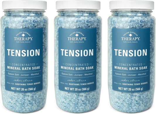 Village Naturals Therapy Tension Concentrated Mineral Bath Soak, Cedar Citrus Scent, 20 Oz, Pack of 3