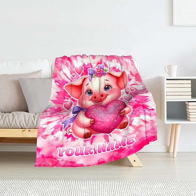 Custom Pig Blanket - 40" x 50" Inches Kids Toddler Blankets for Girls - Pink Warm Furry Throw Stuff for Couch, Sofa & Travel