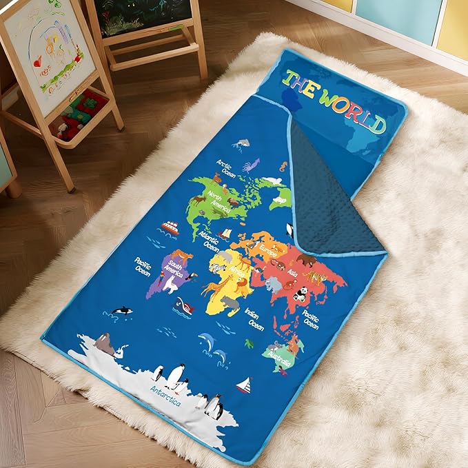 Toddler Nap Mat Kids Sleeping Bag 59"×24", Soft Slumber Bag with Removable Pillow and Blanket for Kids Girls Boys,Roll Up Sleeping Mat Thick for Camping,Daycare, Kindergarden