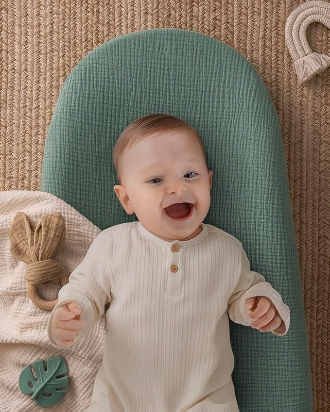 Blissful Diary Muslin Baby Changing Pad with Waterproof Lining Foam, Diaper Changing Table Pad with Cover for Dressers (Roman Green, Avocado)