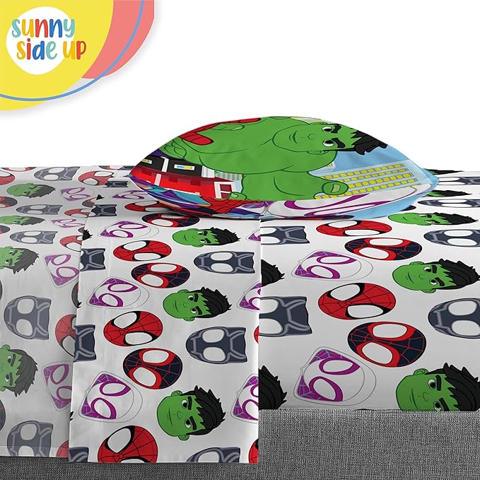 Sunny Side Up Marvel Spidey & His Amazing Friends Toddler Comforter Set - 4 Piece Preschool Bedding Includes Comforter, Sheets & Pillow Cover – Super Soft Superheroes Microfiber Bed Set