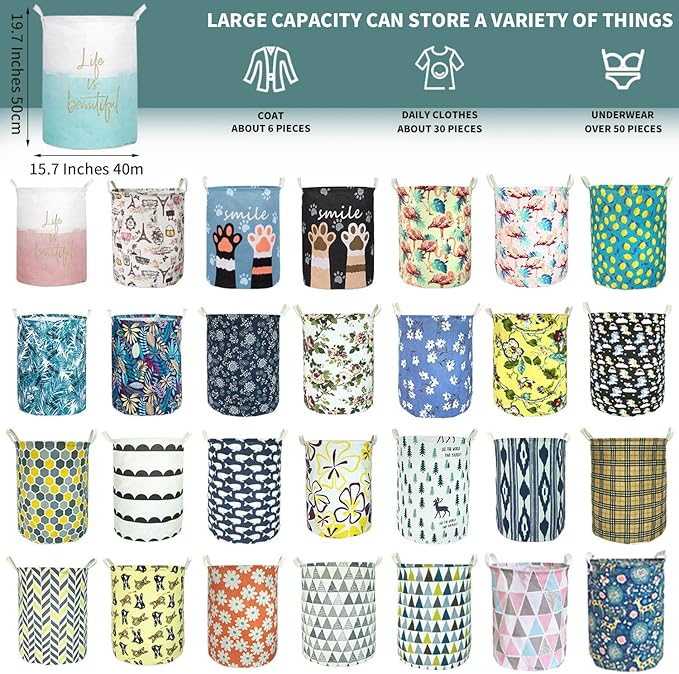 Merdes 19.7’’ Waterproof Foldable Laundry Hamper, Dirty Clothes Laundry Basket, Linen Bin Storage Organizer for Toy Collection (Life Blue)