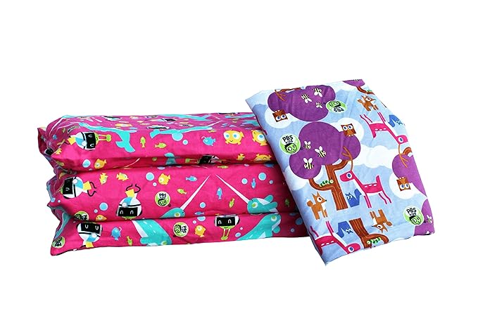 KinderMat + PBS Kids Friends Kit - 1.5" Thick Full Nap Mat and 2 Washable Covers - 47" x 22", Narwhal Expedition and Woodland Friends - Value Bundle Great for Daycare & Family Households