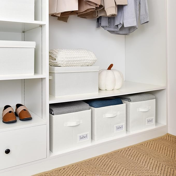 GRANNY SAYS Cloth Storage Bin with Label Holder, Closet Organizers and Storage Shelves, Sweater Storage Boxes for Closet Room, Storage Baskets for Organizing, Pearl White, Extra Large, 3-Pack