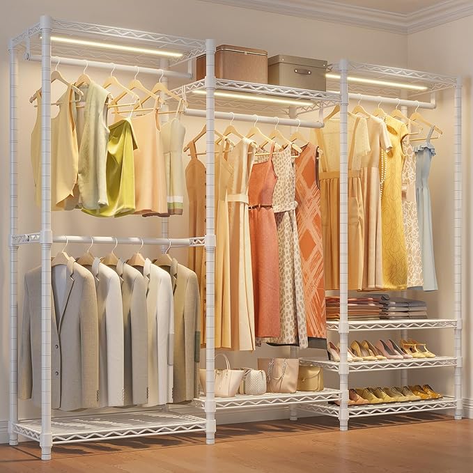 VIPEK V5L Garment Rack Heavy Duty Clothes Rack with Dimmable LED Lights, 3000K Warm White, Portable Closet Wardrobe Freestanding Metal Clothing Rack for Hanging Clothes, Max Load 890lbs, White