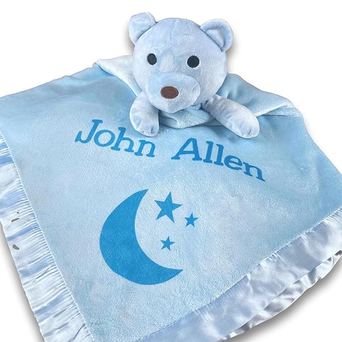 Custom Catch Personalized Teddy Bear Baby Blanket Gift for Boy - Blue