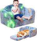 Lamerge 2-in-1 Toddler Couch,Glow in The Dark Baby Floor Bed,Foldable Toddler Chair Kids Sofa for playroom,Convertible Sofa to Lounger for Girls and Boys (Blue and Dinosaur)