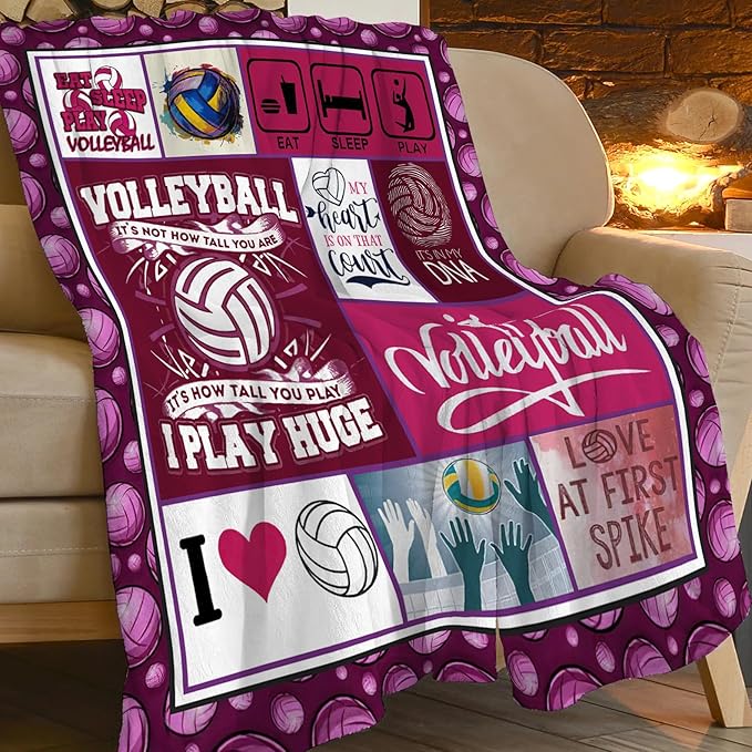 Volleyball Blanket Volleyball Decor Throw Blanket Gifts for Girl Woman Kids Super Soft Flannel Lightweight Fluffy Plush Fuzzy Fleece Sports Blanket for Bed Sofa 40"X50"