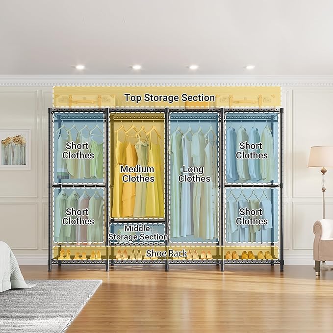 VIPEK V40C Plus Heavy Duty Clothes Rack with Oxford Fabric Cover, Extra Large Covered Clothing Rack for Hanging Clothes Portable Wardrobe Closet Black Closet Rack with Grey Cover, Max Load 1300lb