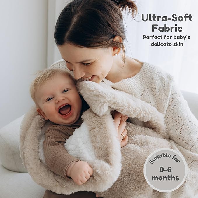 Warm Swaddle Blanket for Baby Boy or Girl, Multi Use Baby Wrap Swaddle, Ultra-Soft Fleece Interior Plush Exterior, Winter Stroller Blanket, Cold Weather Baby Swaddle (Beige, 0-6 Months)