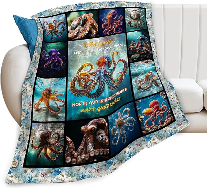 Octopus Blanket Octopus Decor Throw Blanket Super Soft Flannel Lightweight Fluffy Plush Fuzzy Fleece Ocean Blanket Gifts for Woman Girl Kids Boys for Bed Sofa Bedding 40"X50"