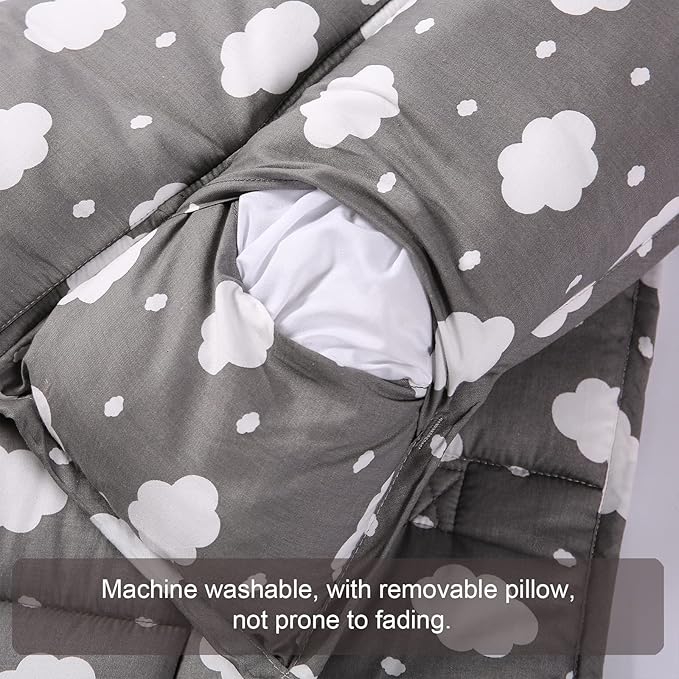 Toddler Nap Mat with Pillow and Minky Blanket,Soft Rolled Napping Mats for Boys and Girls,Lightweight Daycare,Preschool,Travel Toddler Sleeping Slumber Bags-50×20”(Cloud)