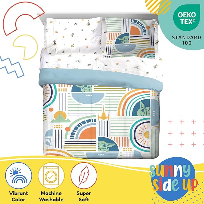 Sunny Side Up Kids Comforter Set Includes Sheets and Pillow Covers - Soft and Cozy Bed Set for Stylish Room Decor, Multicolor - The Mandalorian, 7 Piece Full Size Bedding