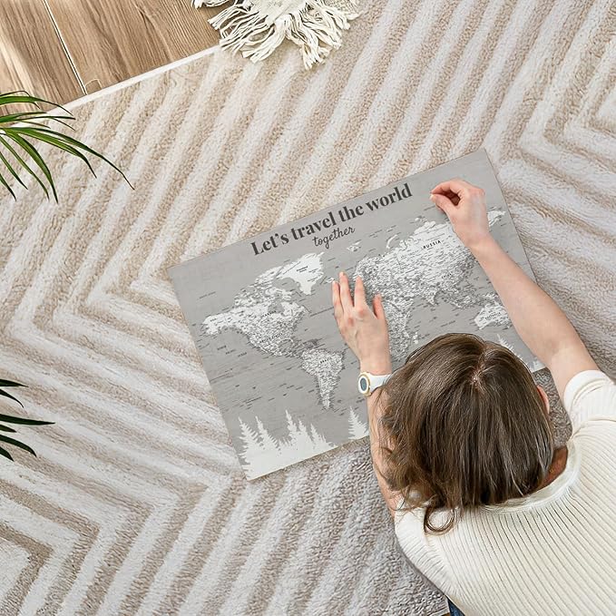 ElephantStock - Let's Travel II Push Pin World Map Wall Art - Horizontal Canvas Wall Art - Living Room Wall Decor - Digital Art Map Canvas Art - Gray And White Decor - 24" x 16"