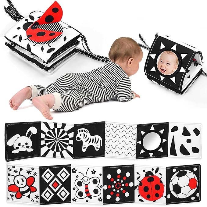 Newborn Black and White High Contrast Baby Book for 0-3 Months Brain Development, Tummy Time Sensory Infant Toys, Montessori Essentials for 0-6-12 Months Gifts