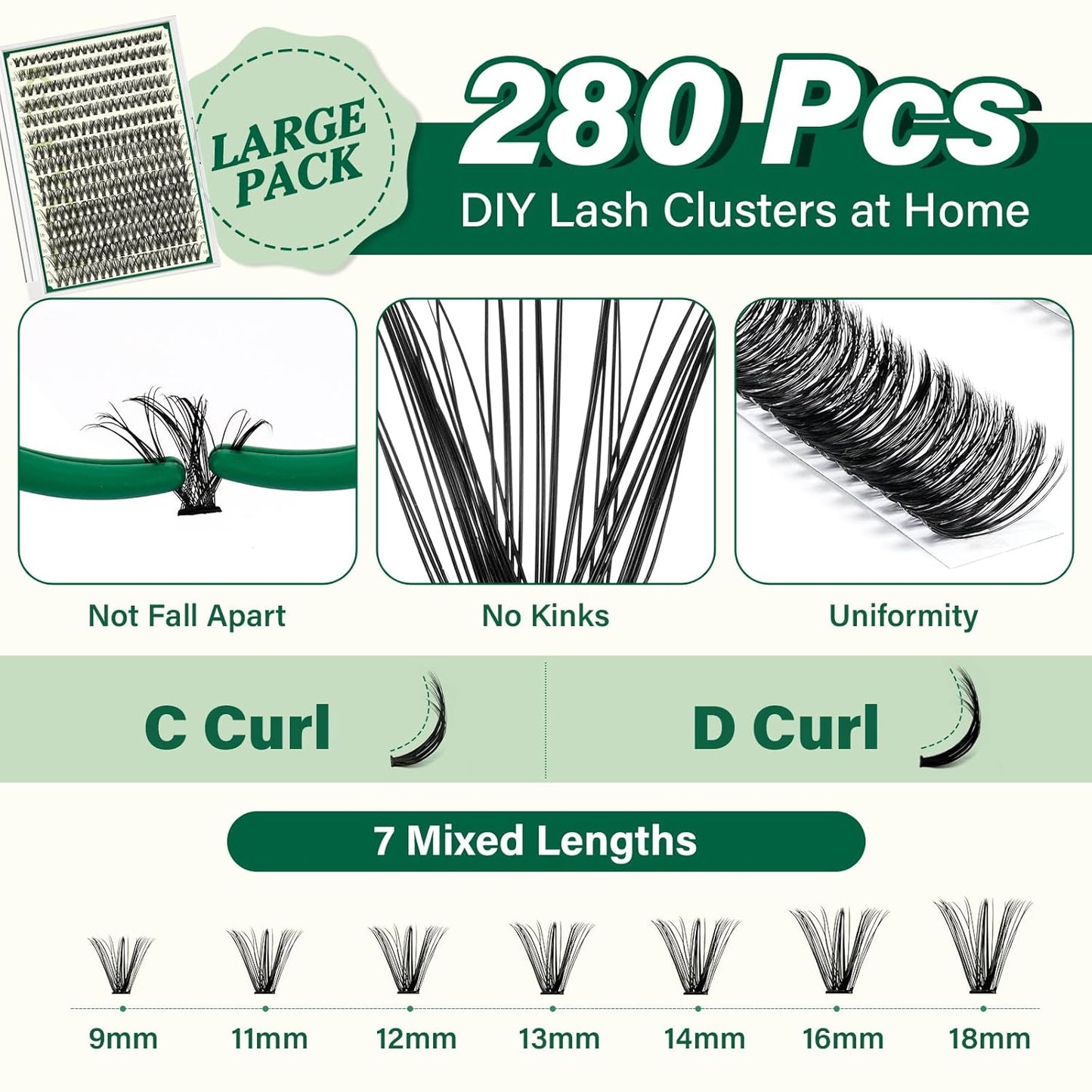 KEYYOU Lash Extension Kit DIY 300Pcs Lash Clusters Eyelash Extension Kit 40D C Curl 9-18MIX Lash Clusters Kit with Lash Glue Remover Applicator Easy to Use for Beginners(Kit,40D-C,9-18MIX)