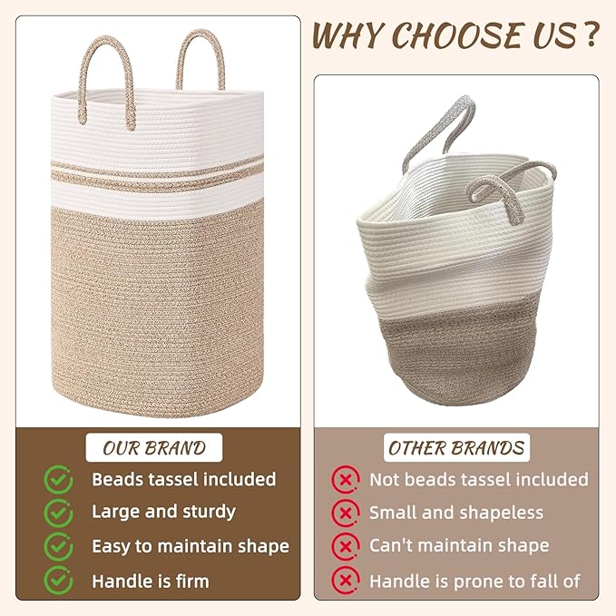 Woven Laundry Basket for Clothes, 65L Large Rectangle Laundry Hampers, Nursery Storage Basket for Toys, Tall Dirty Clothes Hamper for Bedroom Aesthetic, Bathroom, Laundry Room