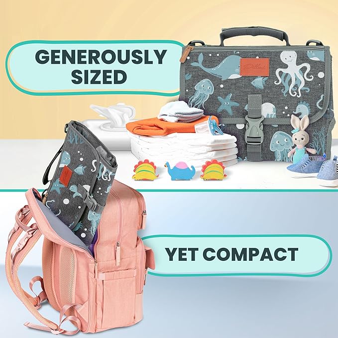 Portable Changing Pad for Baby, Travel Diaper Changing Pad for Newborn, Large Waterproof Baby Changing Mat, Foldable & Detachable Diaper Changing Station with Baby Wipes Pockets, Baby Stuff by Pillani