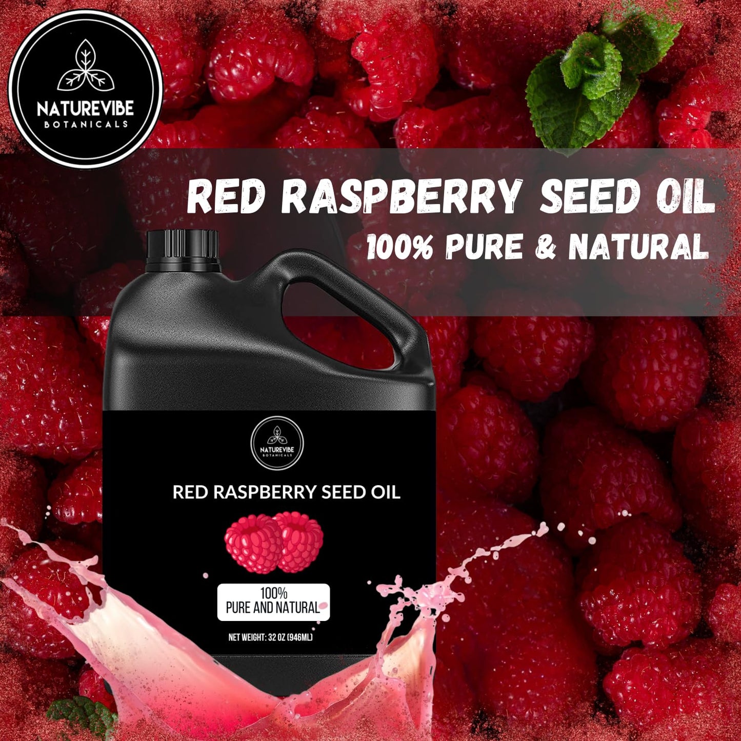 Naturevibe Botanicals Red Raspberry Oil 32 Ounces | 100% Pure and Natural | Great for Skin Care and Hair Care