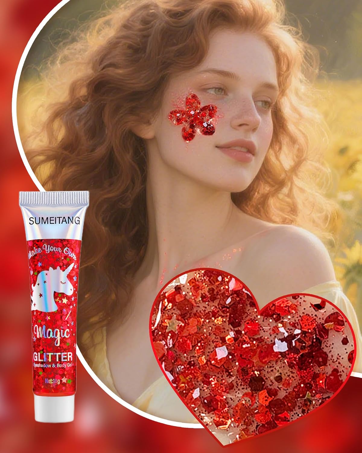 6Colors Face Body Glitter Gel，Holographic Chunky Sequins Body Glitter Paint for Party Singer Concerts Music Festival Rave Accessories for Girls Women Face Body Hair DIY Sparkling Makeup