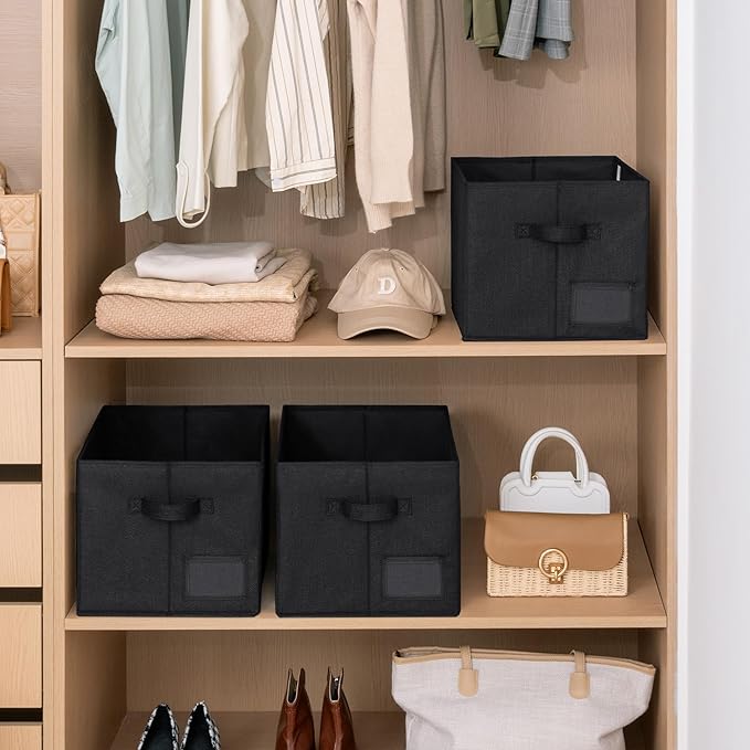 GRANNY SAYS Storage Baskets for Shelves, Fabric Storage Bins for Clothes, Closet Organization Bins, Collapsible Storage Bins with Handles, Decorative Storage Box, Black, Extra Large, 3-Pack