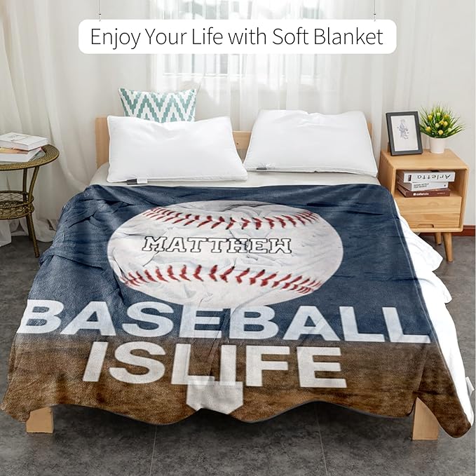 Personalized Baby Balll Soft Blanket: Custom Kids Baseball Design Blanket with Name and Number - Bedding Gifts for Infants Toddlers Adults 60x80inch