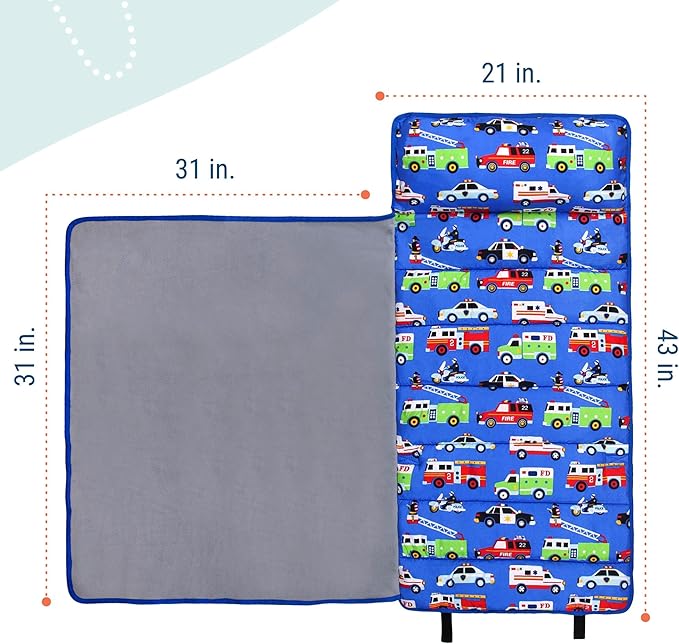 Wildkin 43-inch Kids Nap Mat – Soft Microfiber Toddler Sleeping Mat with Pillow