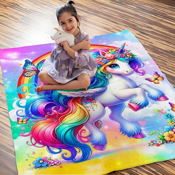 Girls Unicorn Blanket, Unicorn Throw Blankets Gift for Kids Teens Daughter Birthday 40x50 Inches Lightweight Cozy Cute Throw for Sofa Couch Bed Living Room Trip