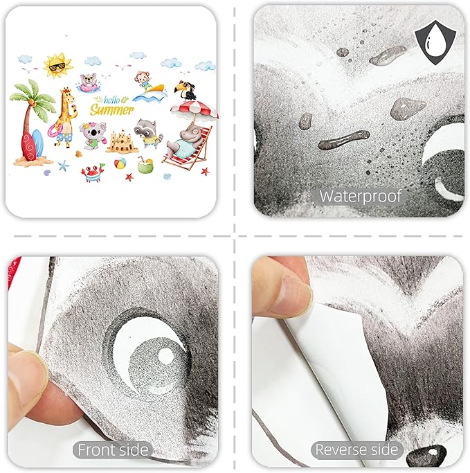 Cute Jungle Theme Wall Stickers Removable Animal Forest Wall Decals Elephant Monkey Lion Giraffe Zebra Peel and Stick Tropical Wall Art Decor for Nursery Bedroom Classroom (Colourful 2)