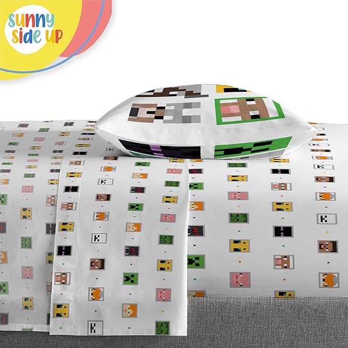 Sunny Side Up Minecraft Twin Comforter Set - 5 Piece Kids Bedding Includes Comforter, Sheets & Pillow Cover - Super Soft Gamer Microfiber Bed Set