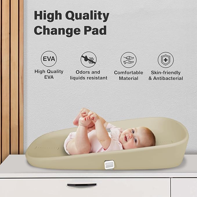 Baby Changing Pad, Soft, Lightweight and Portable, Waterproof and Easy to Clean, Large EVA Cushion for Comfort with Height Scale and Anti Slip Bottom (Oliver Green with Scale)