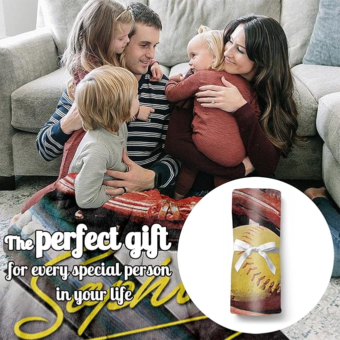 Baby Kids Personalized Baseball Blanket - Custom Name and Number - Soft Warm and Fluffy Flannel Fabric Gift for Sports Lovers 50x60inch