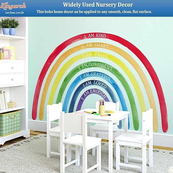 Large Colorful Rainbow Wall Decals, Insparational Peel and Stick Fabric Nursery Wall Decor, Removable Home Room Wall Decor Murals Stickers for Kids Girls Toddler Bedroom Living Room Playroom