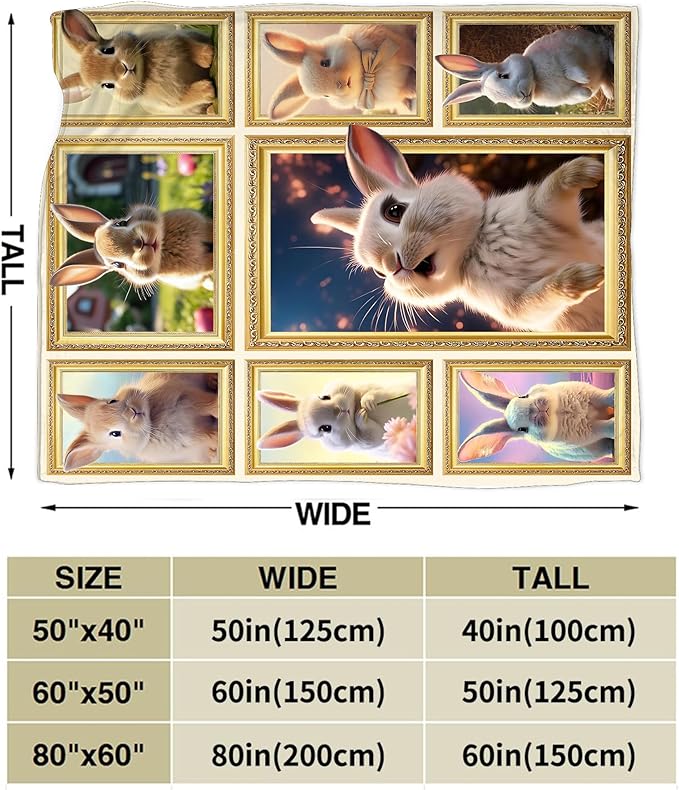 Rabbit Blanket Bunny Gifts for Girls Boys Woman Kids Rabbit Lover Throw Blankets Soft Blanket Warm Fleece Flannel Plush Blankets for Bed Sofa Couch 50"x60"