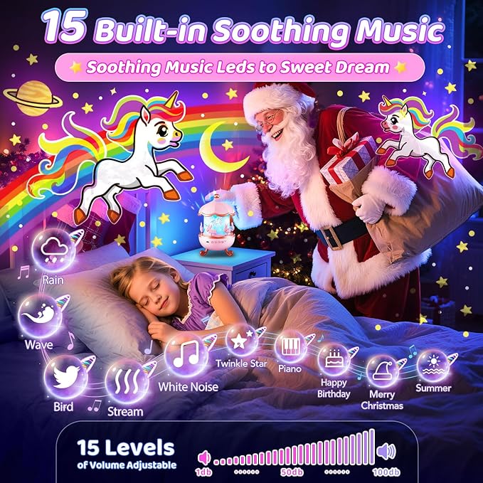 Onefire Night Light for Kids Gifts, 15 Sound Machine Baby Night Light, 15 Films Star Projector for Kids Room Decor, Brightness Unicorn Light Projector for Toddler Girl Toys Toddler Girl Gifts Age 1-5
